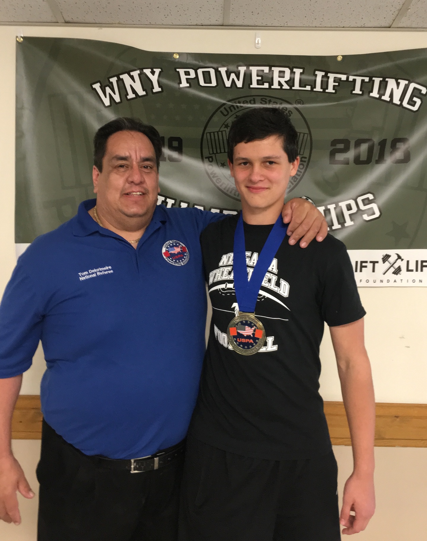 Pictured, from left, Tom Delorimiere and powerlifting champion Cole Janowsky.